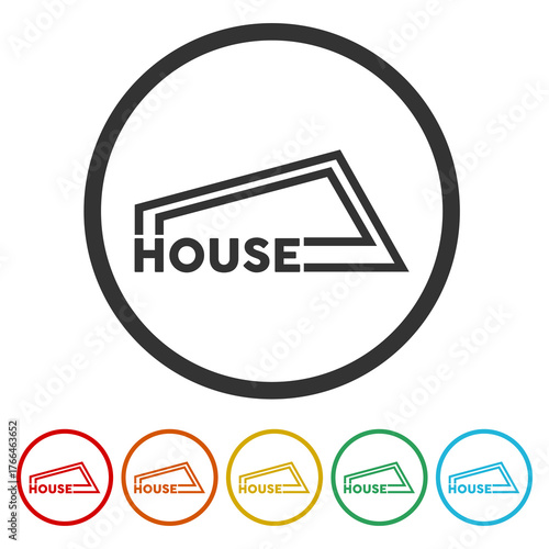 House abstract logo. Set icons in color circle buttons
