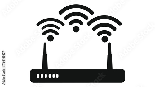 Black wifi router icon on for internet connectivity