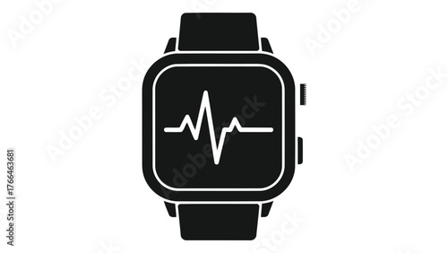 Black smartwatch icon on displaying a heart rate monitor