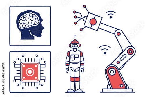 Artificial intelligence and robotics concept with robot arm and chip