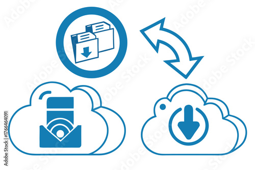 Cloud data transfer and download icon illustration