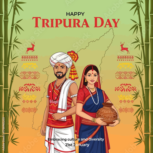Tripura Day Celebration - A Couple in Traditional Attire.