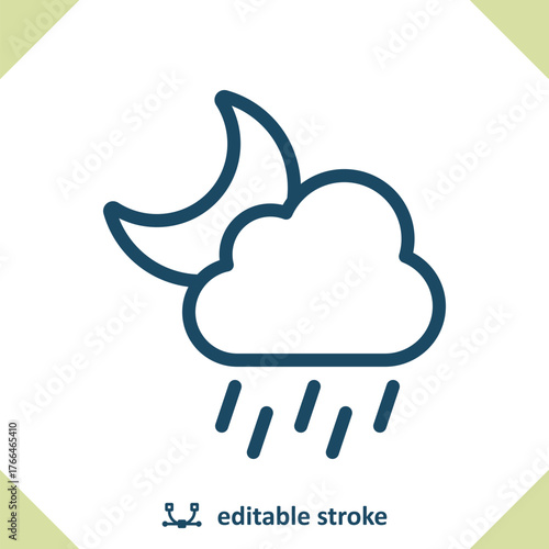 Raining Icon. Rain, Cloud, Moon, Night, Weather, Raindrop