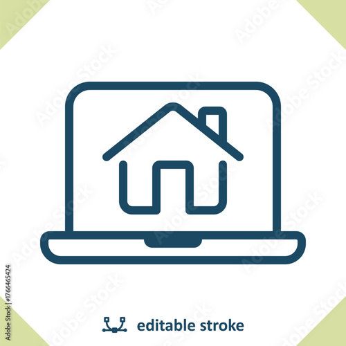 Online Real Estate Icon. Laptop, Computer, Home, House