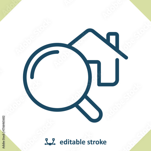 Real Estate Icon. House, Home, Inspection, Magnifier, Magnifying Glass