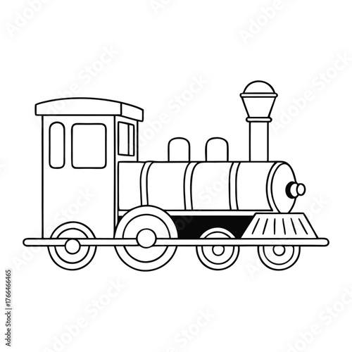 A detailed locomotive coloring page featuring a classic steam engine with large wheels, a smokestack puffing clouds, and railway tracks—perfect for train lovers to color!
