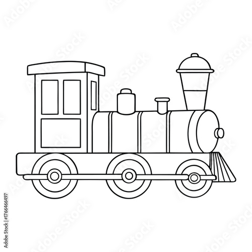 A detailed locomotive coloring page featuring a classic steam engine with large wheels, a smokestack puffing clouds, and railway tracks—perfect for train lovers to color!

