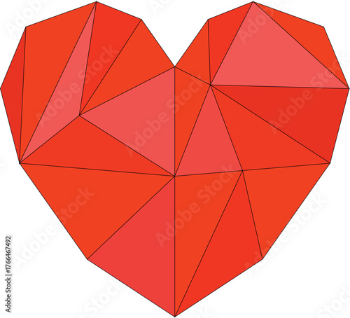 Red heart vector illustration isolated on white background. Mosaic wrapping surface illustration for valentines. Triangle health graphic icon.