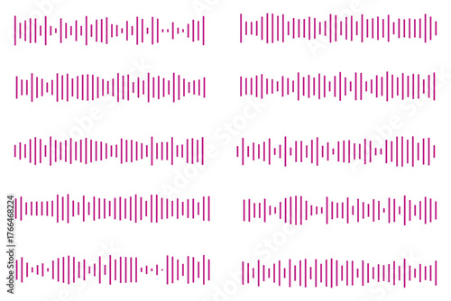 Podcast sound waves and audio soundwave of voice message records, vector icons. Podcast sound waves for online audio streaming and podcasting or music player and mobile phone voice message soundwaves