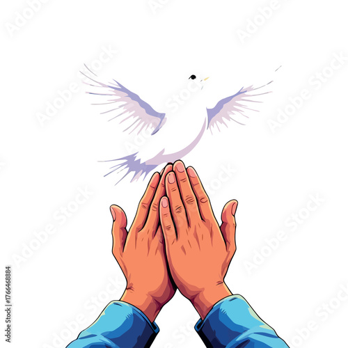 Vsai hands releasing white dove representing peace and freedom