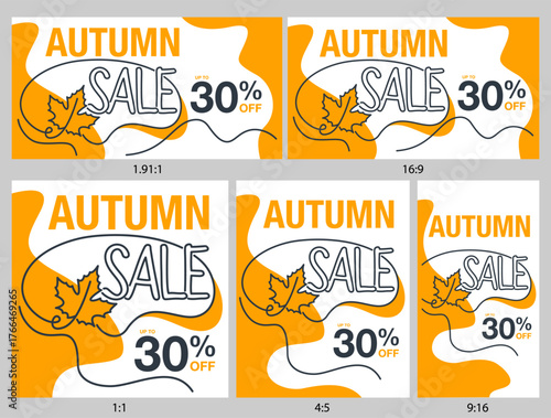 Autumn sale banners, seasonal discount banners with leaves and acorns