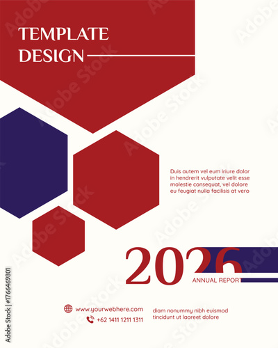 new year Vibrant Hexagon Template Design for Annual Report 2026 with Modern Layout