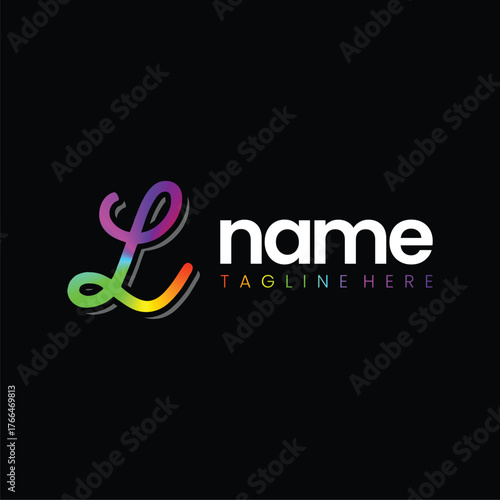 Script L Letter in Rainbow Color Logo Design Template Inspiration, Vector Illustration. Black Background