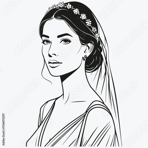 bride portrait sketch illustration vector
