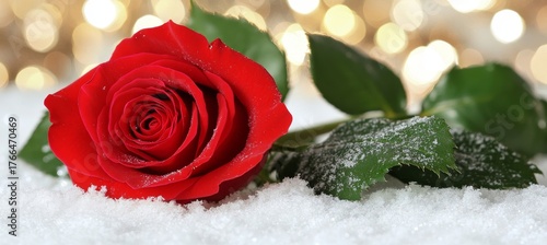 Solitary Red Rose Blooming in a Snowy Landscape, Symbolizing Love and Beauty Amidst Winter s Chill