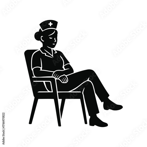Silhouette of a nurse sitting in a chair.