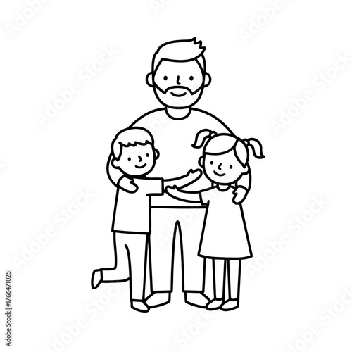 Father hugging kids in a sketch style for Father's Day celebration  