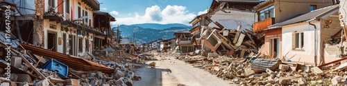 destroyed houses after the earthquake.