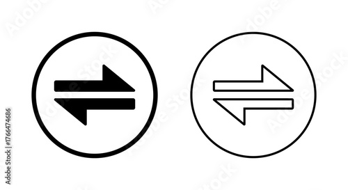 Exchange arrows icon in circular outline. Swap arrow symbol. Horizontal opposite direction sign