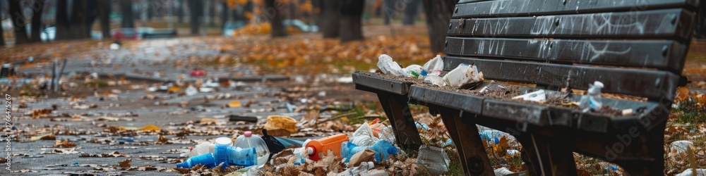 Naklejka premium park with trash pollution of the environment.
