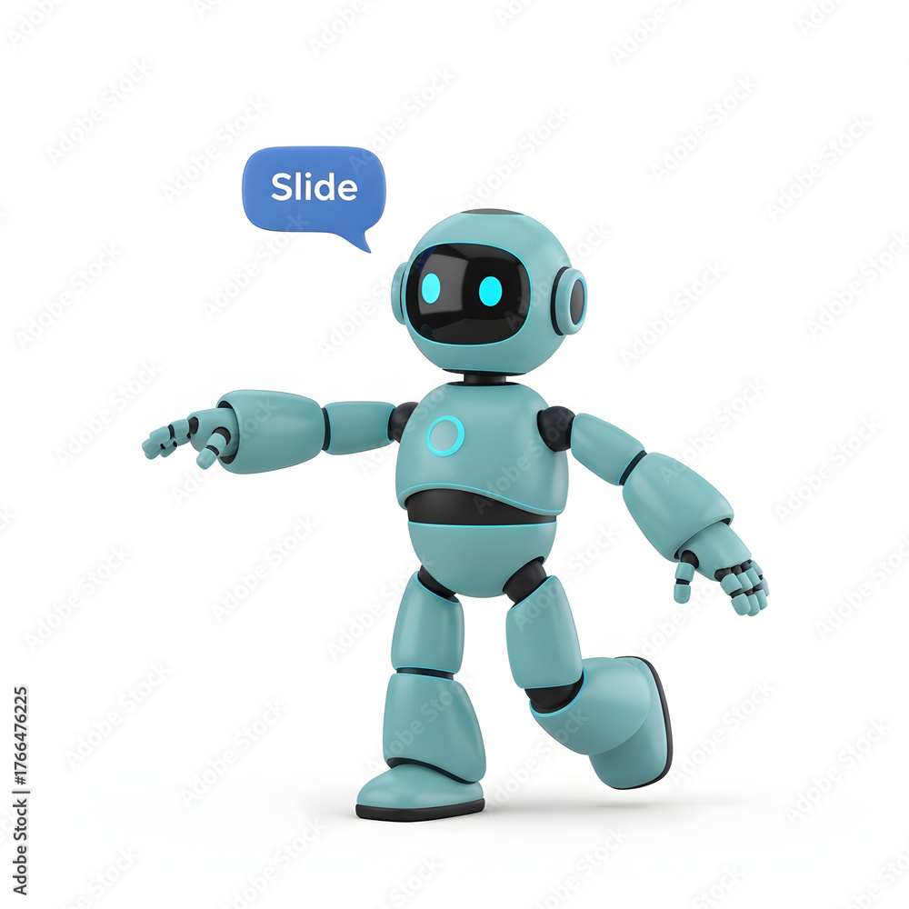 Fototapeta premium Cute robot with speech bubble isolated on white background