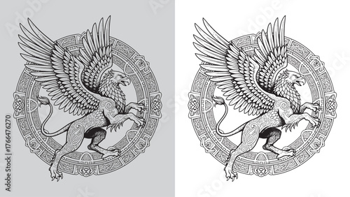 Majestic Flying Griffin Celtic Knot Emblem Logo Design