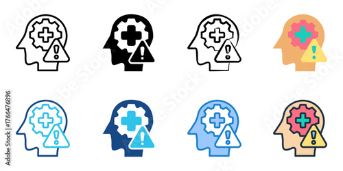 Mental illness icon set multiple style collection 
