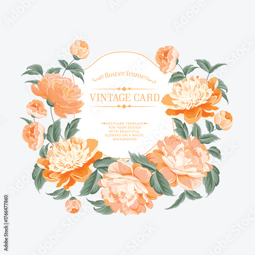 Luxurious vintage label with peonies