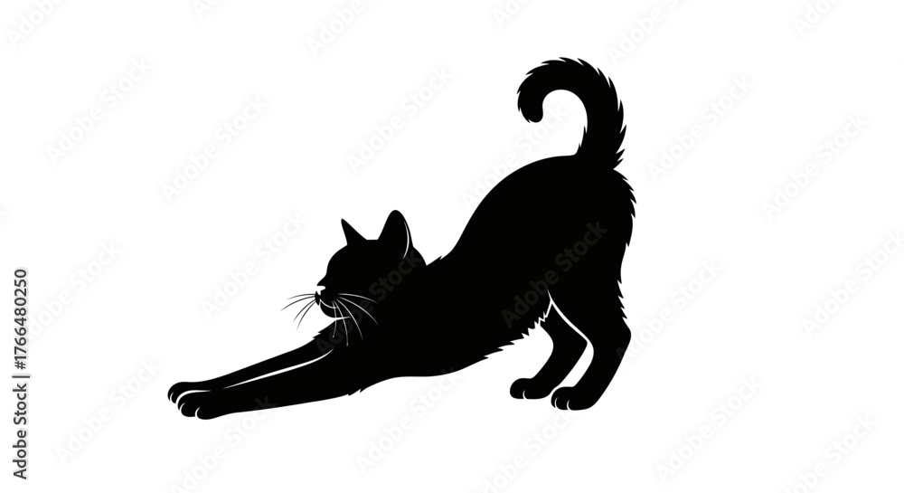 Obraz premium Charming Elegant Silhouette of a Domestic Cat Stretching Lazily_transparent.svg