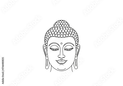 Buddha head outline features serene face snailshell hair elongated ears
