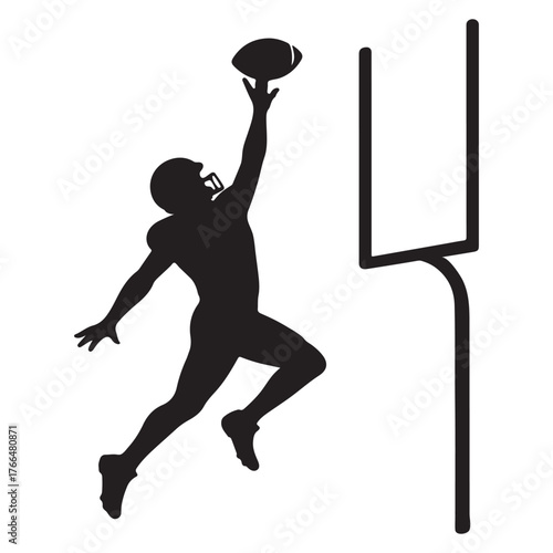 Silhouette of an american football player leaping to catch a pass vector illustration