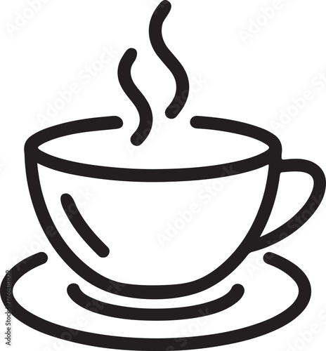 Silhouette vector black and white line drawing of a cup with rising steam illustration