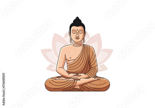 Buddha in lotus position with a lotus flower background