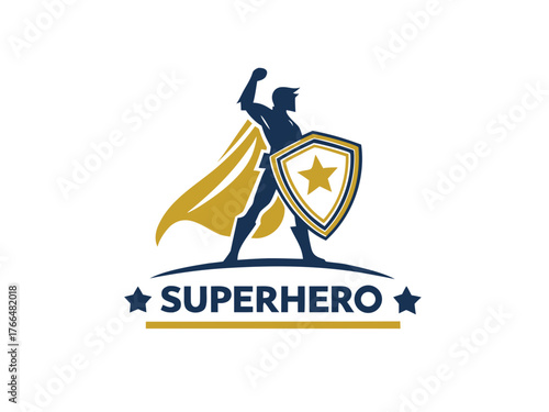 Female Superhero Emblem with Shield and Cape Illustration