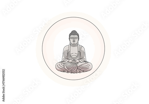 Buddha statue in lotus position centered in a circle