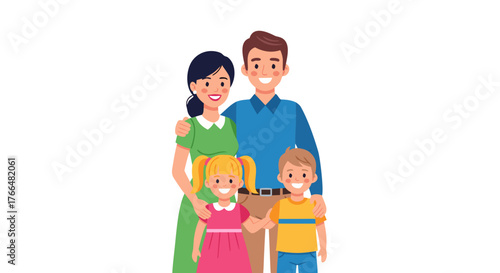 Happy Family Portrait Parents and Two Children Smiling Together, Representing Unity, Love, and Joyful Moments in Life, a Symbol of Connection