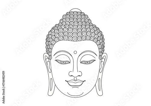 Buddhas head outline with coiled hair calm expression