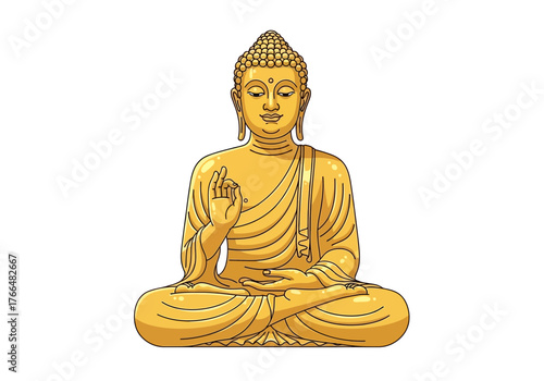 Golden Buddha statue in a meditation pose with intricate details and a serene expression