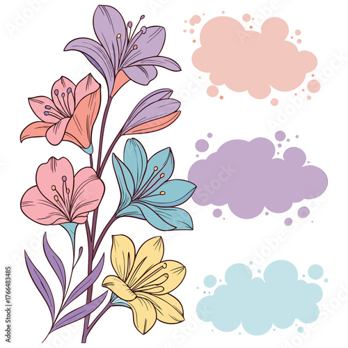 Abstract, colorful pattern featuring irregular, amoeba-like shapes scattered across three separate sections.