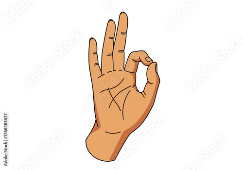 Tan hand making an OK gesture with fingers with palm lines