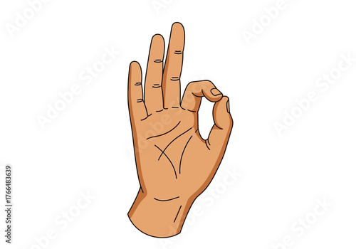 Tan hand making OK gesture with thumb and index finger forming circle