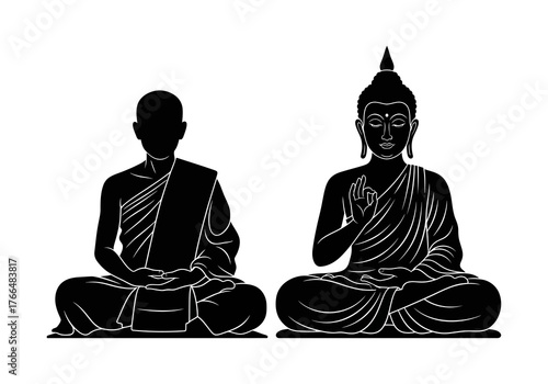 Two seated figures in silhouette One has a pointed crown and the other is bald