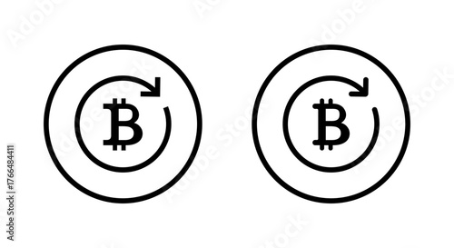 Bitcoin circular arrow icon in circle outline. Cryptocurrency cycle arrows symbol. Digital currency rotation sign