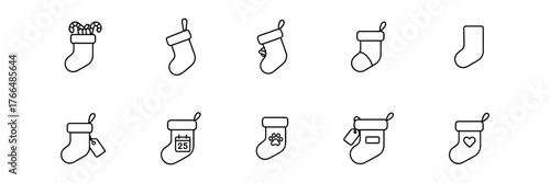 Set of ten minimalistic Christmas stockings line icons