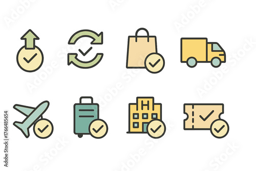 Checkmark Icons Set in Flat Style for Logistics and Travel