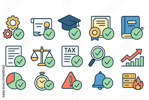 Colorful Approved Icons Set with Checkmark Badges
