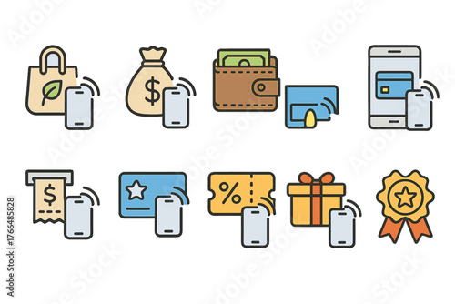 Smartphone and Mobile Payment Icons Set