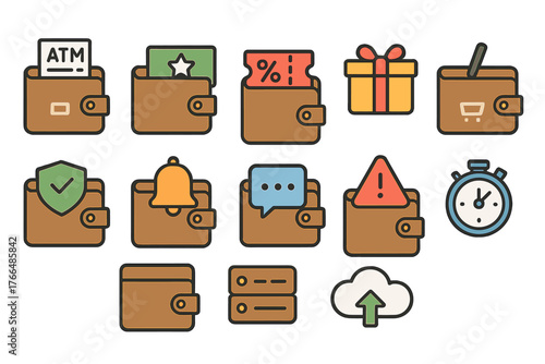 Set of Flat Wallet Icons with Additional Concepts