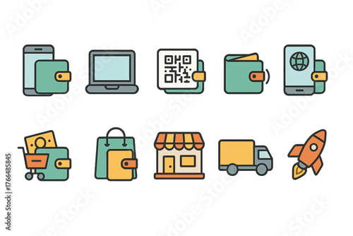 Smartphone and Laptop E-commerce Icons Set