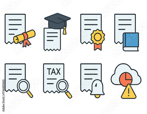 Document Icons Set in Clean Line Style for Various Concepts